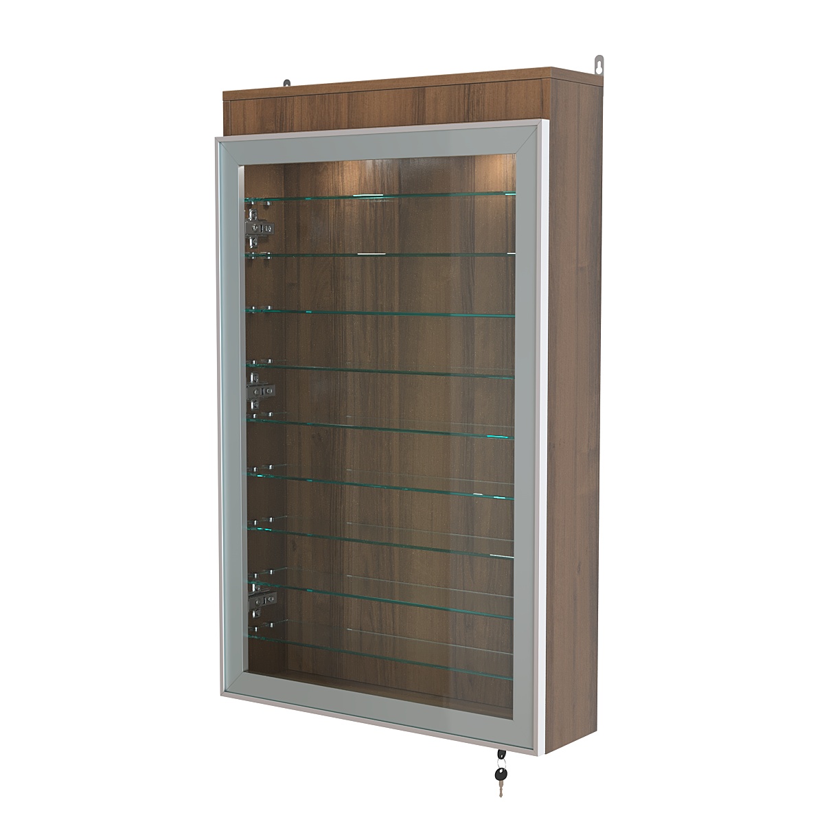 Витрина настенная №2-7А высокая с девятью полками и подсветкой серии Collecto Орех