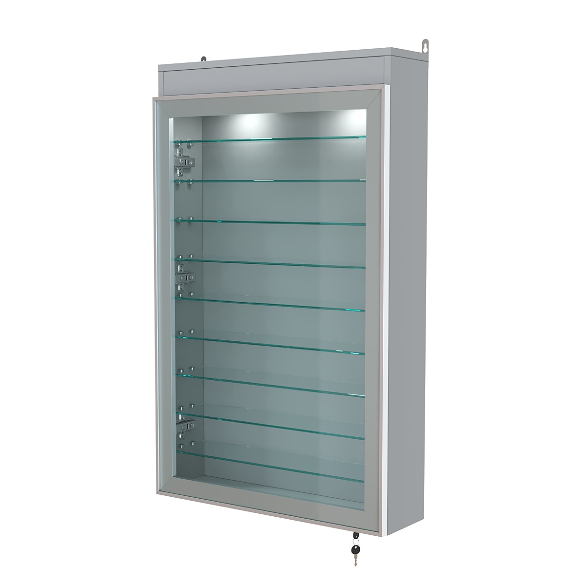 Витрина настенная №2-7А высокая с девятью полками и подсветкой серии Collecto Серый