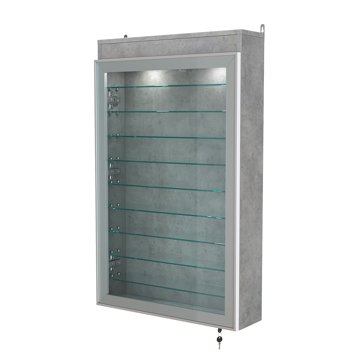 Витрина настенная №2-7А высокая с девятью полками и подсветкой серии Collecto Бетон Чикаго светло-серый F186 ST9