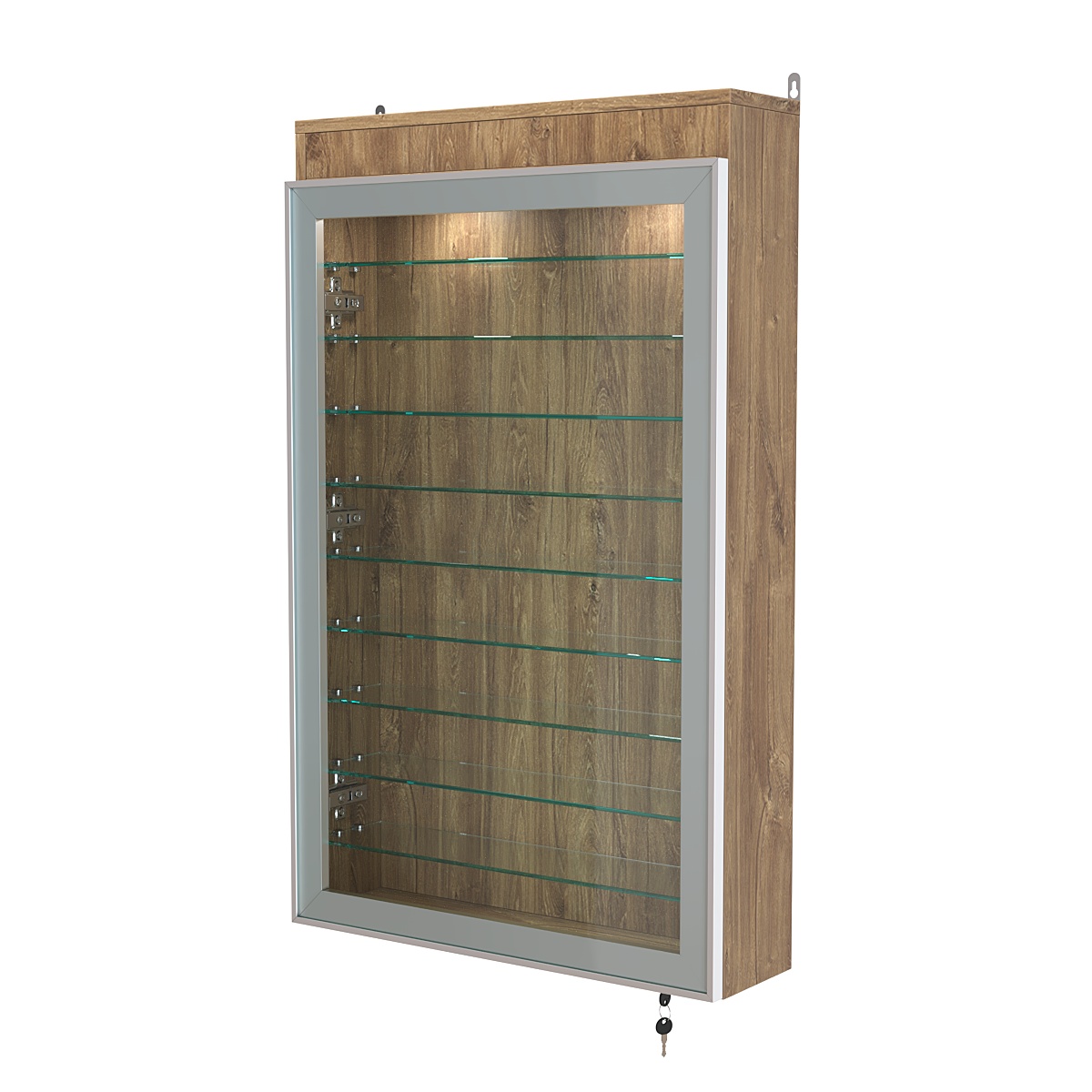 Витрина настенная №2-7А высокая с девятью полками и подсветкой серии Collecto Дуб Канзас коричневый