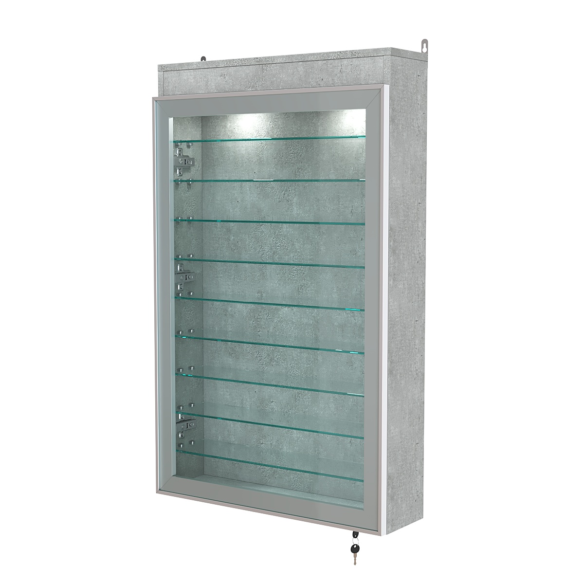 Витрина настенная №2-7А высокая с девятью полками и подсветкой серии Collecto Метрополитан Грей