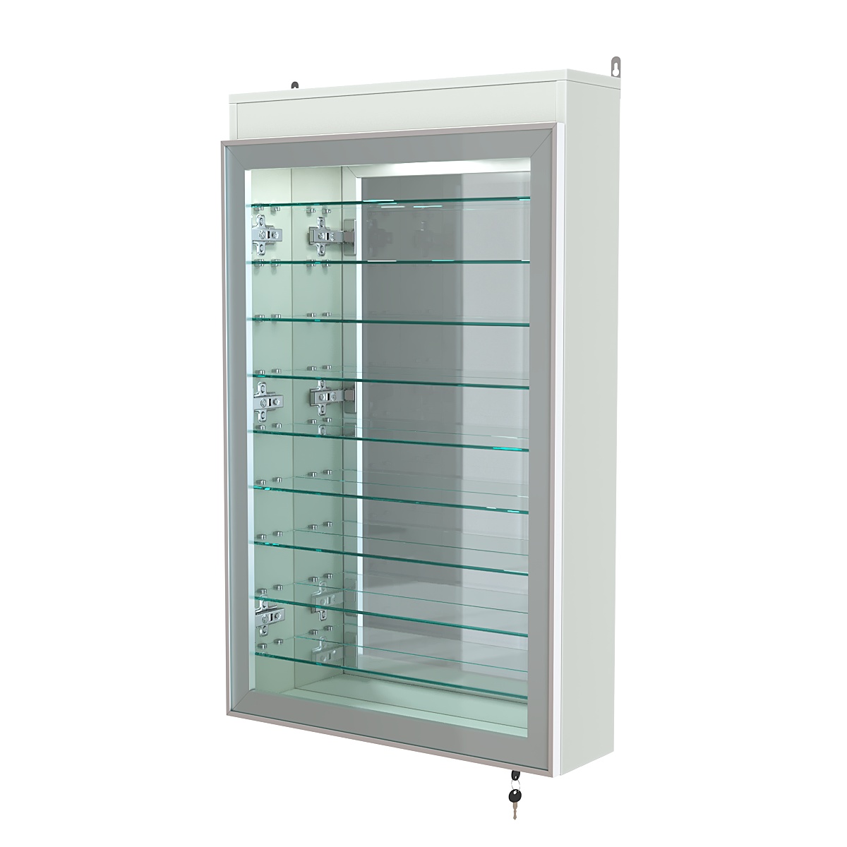 Витрина настенная №2-8А высокая с девятью полками, зеркалом и подсветкой серии Collecto Белый