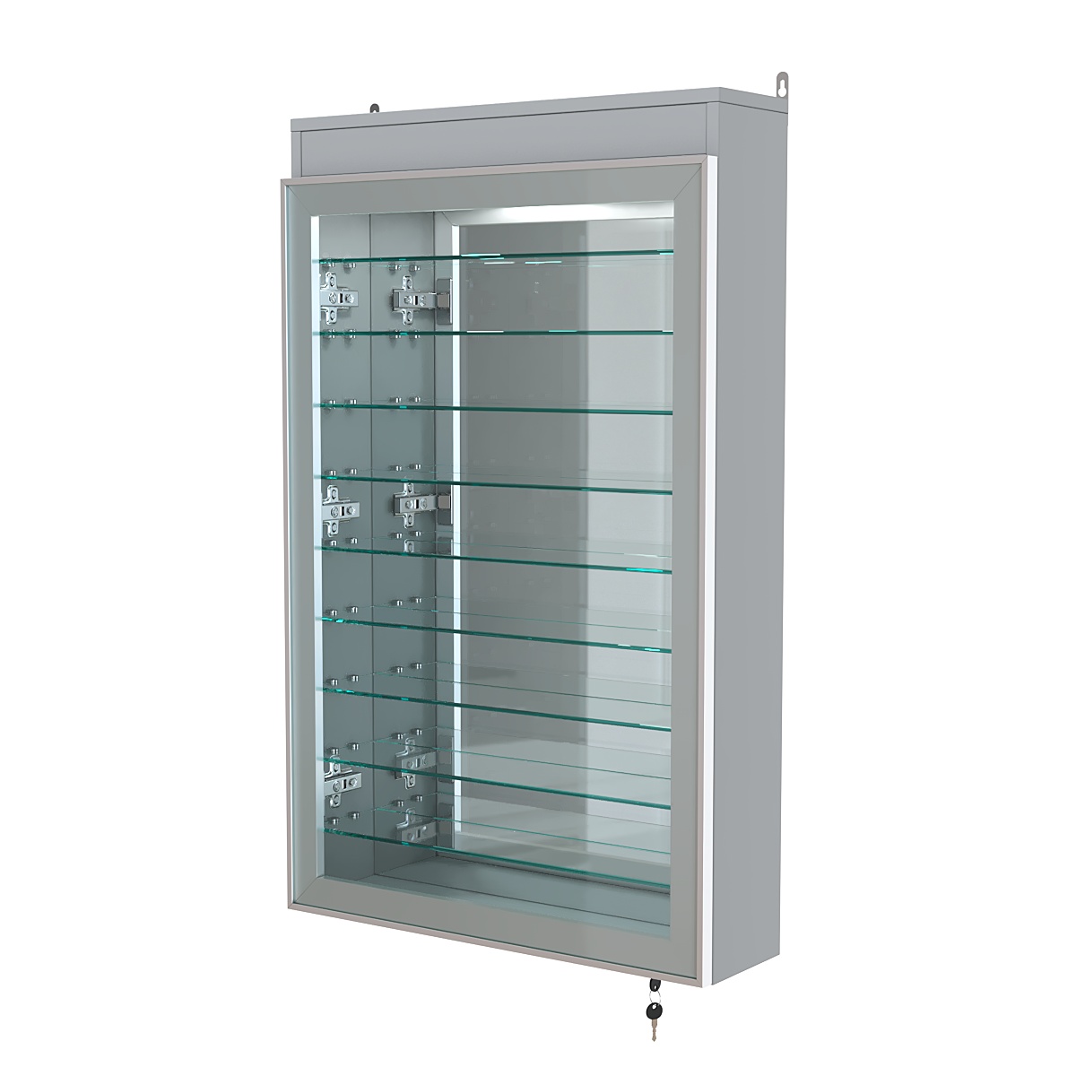 Витрина настенная №2-8А высокая с девятью полками, зеркалом и подсветкой серии Collecto Серый