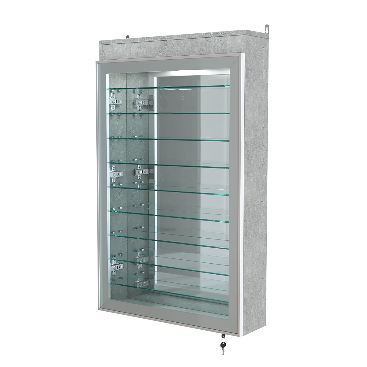 Витрина настенная №2-8А высокая с девятью полками, зеркалом и подсветкой серии Collecto Метрополитан Грей