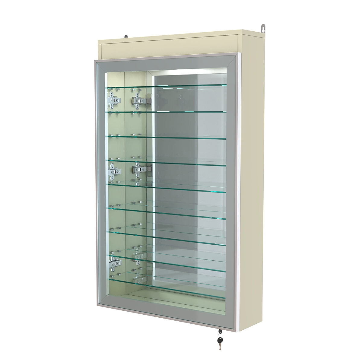 Витрина настенная №2-8А высокая с девятью полками, зеркалом и подсветкой серии Collecto Крем Вайс