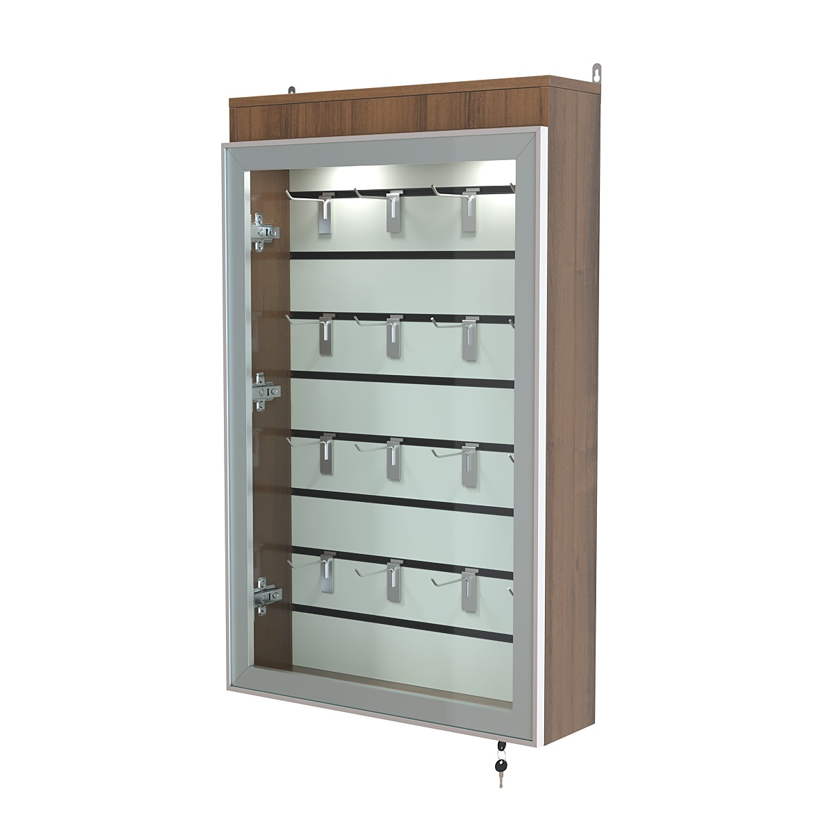 Витрина настенная №2-2Б с эконом панелью и верхней подсветкой серии Collecto Орех