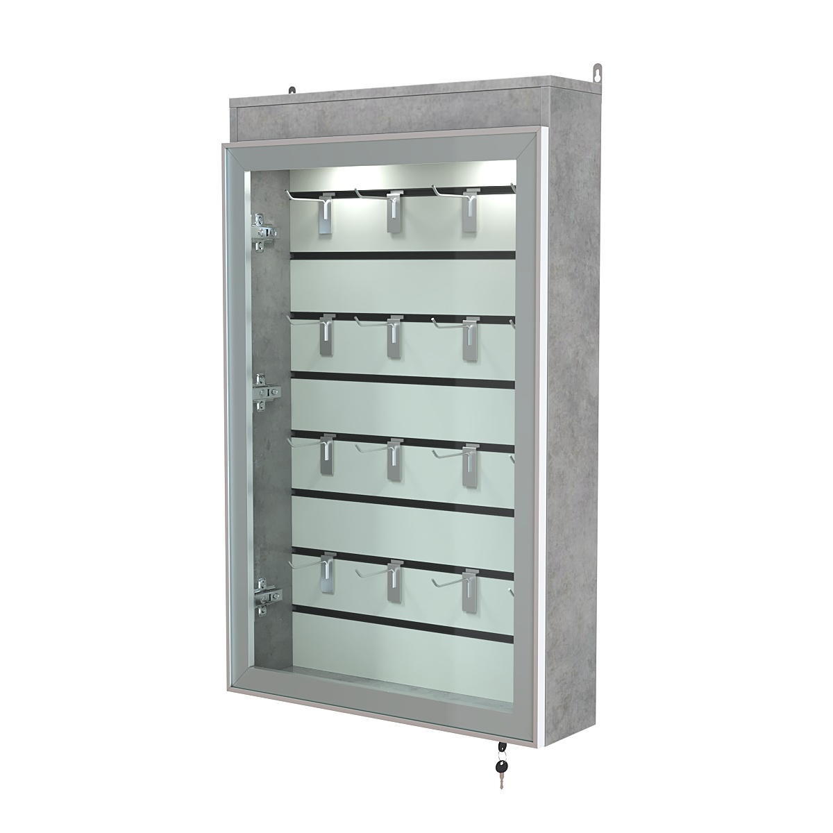 Витрина настенная №2-2Б с эконом панелью и верхней подсветкой серии Collecto Бетон Чикаго светло-серый F186 ST9