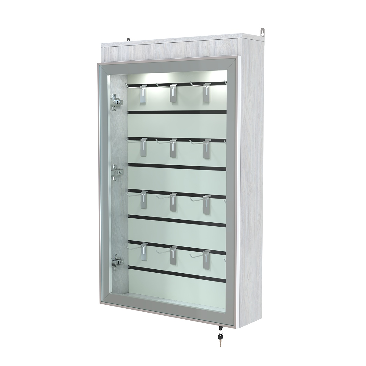 Витрина настенная №2-2Б с эконом панелью и верхней подсветкой серии Collecto Ясень Анкор светлый