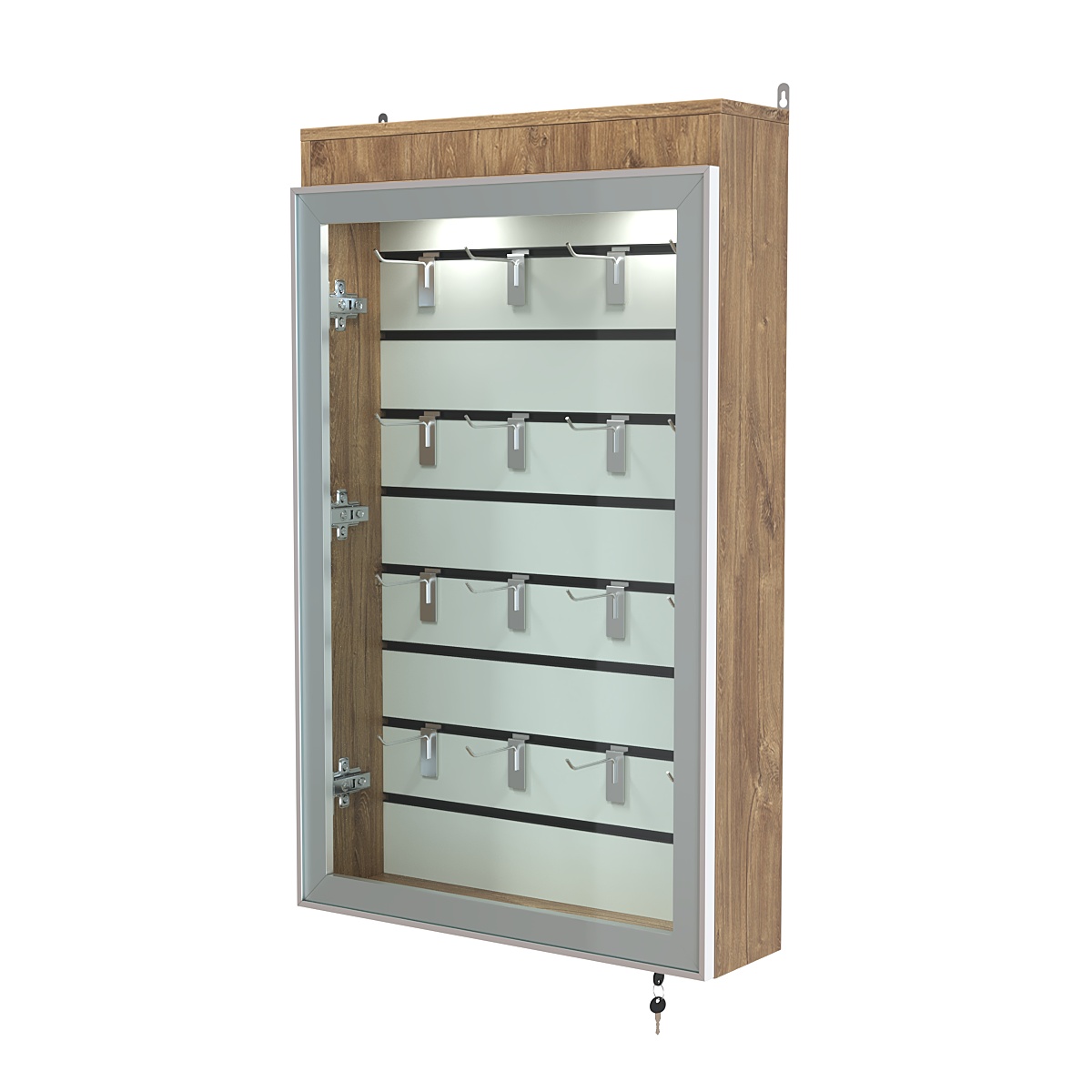 Витрина настенная №2-2Б с эконом панелью и верхней подсветкой серии Collecto Дуб Канзас коричневый