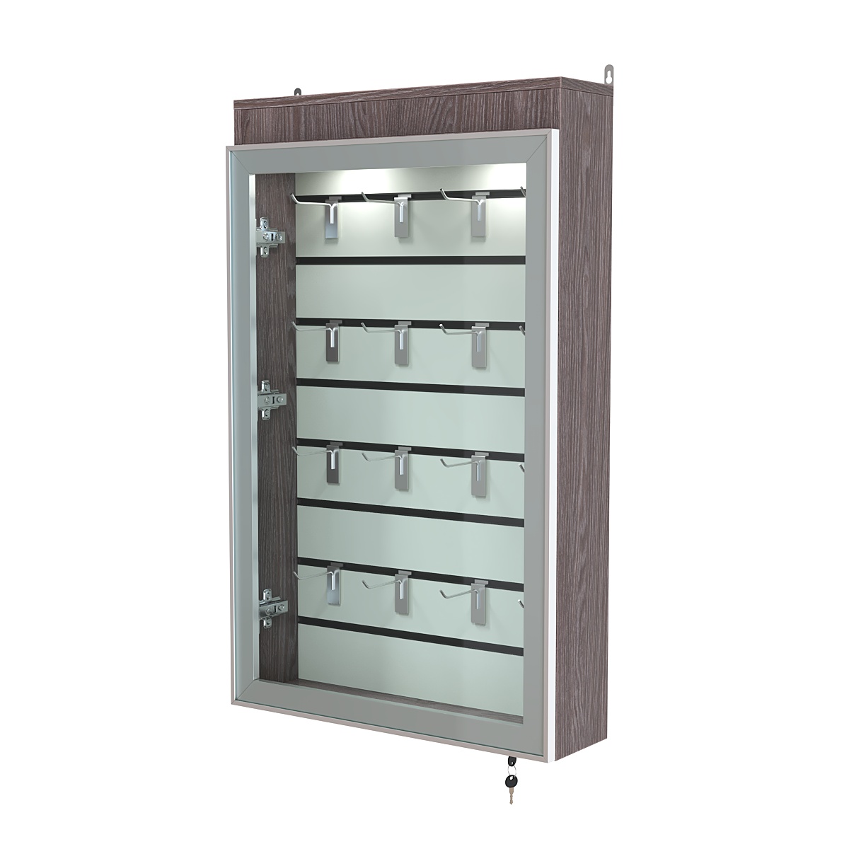 Витрина настенная №2-2Б с эконом панелью и верхней подсветкой серии Collecto Ясень Анкор темный