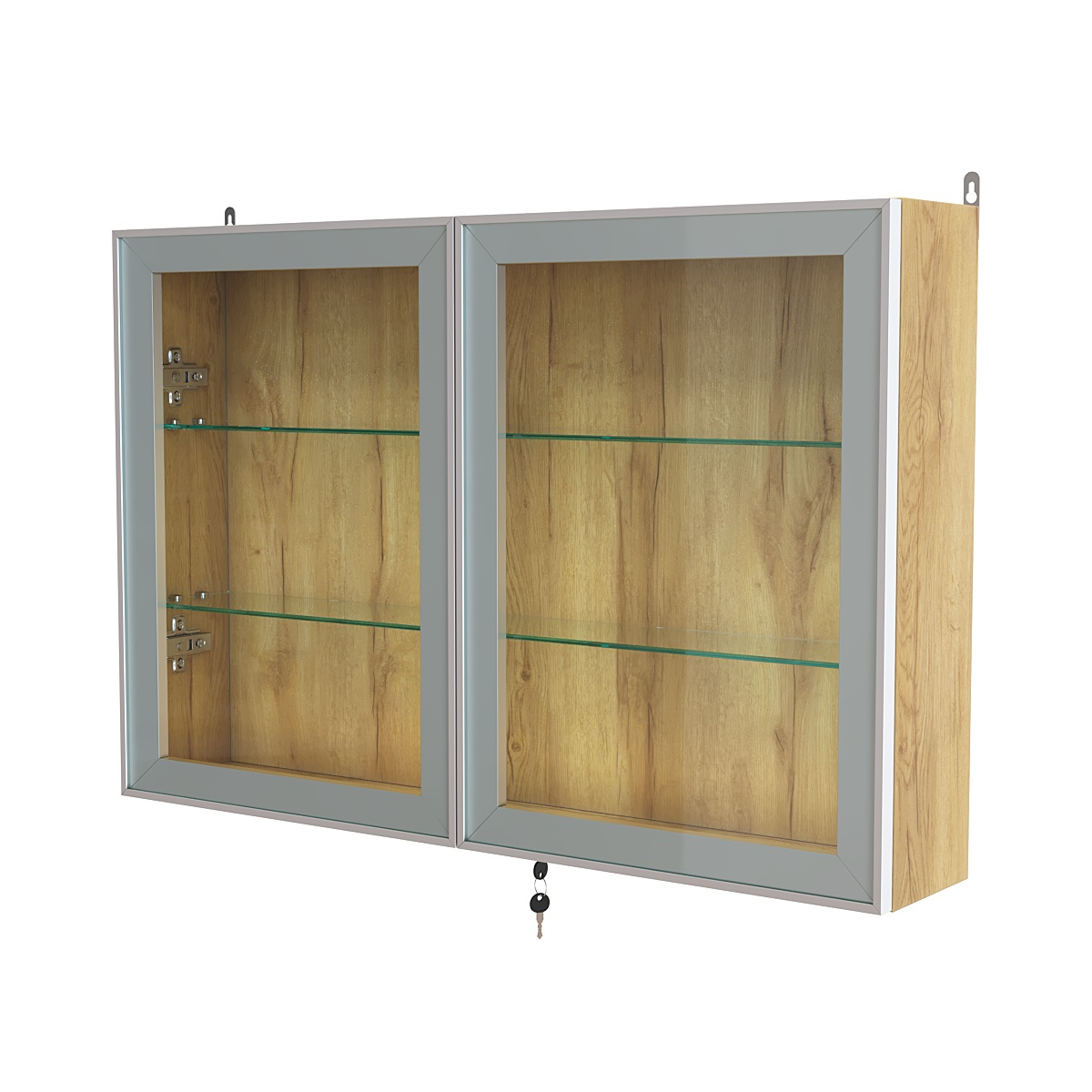 Витрина настенная №3-1А широкая со стеклянными полками серии Collecto Дуб Золотистый