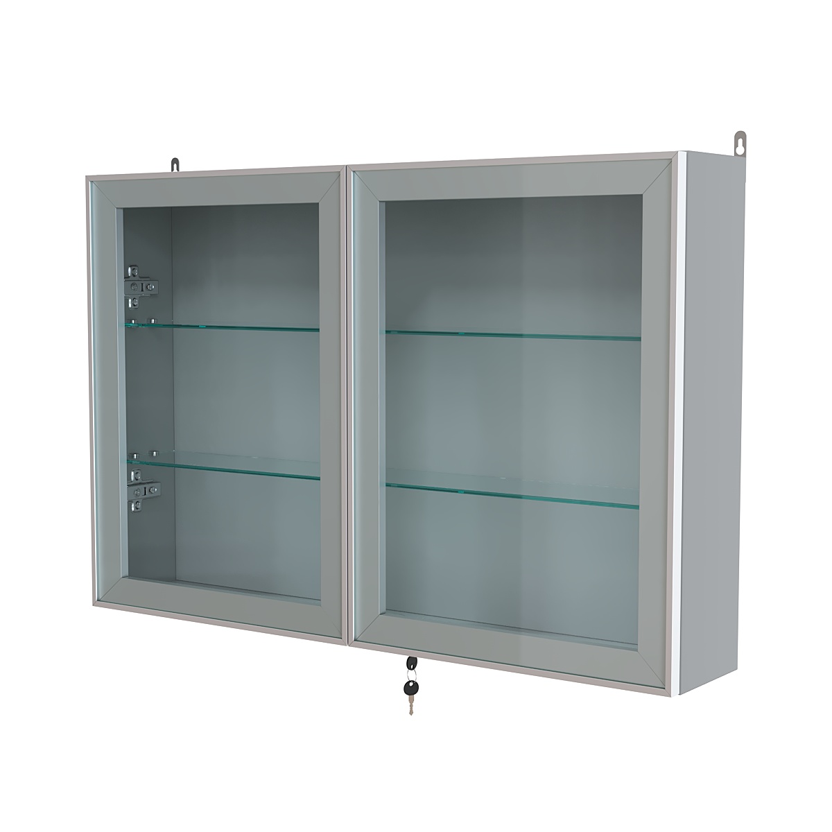 Витрина настенная №3-1А широкая со стеклянными полками серии Collecto Серый