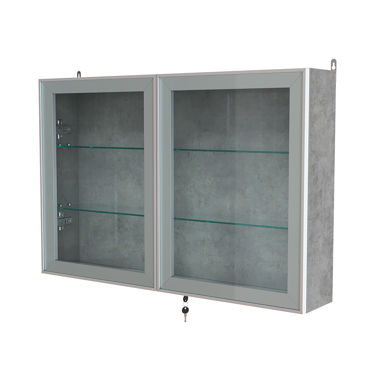 Витрина настенная №3-1А широкая со стеклянными полками серии Collecto Бетон Чикаго светло-серый F186 ST9