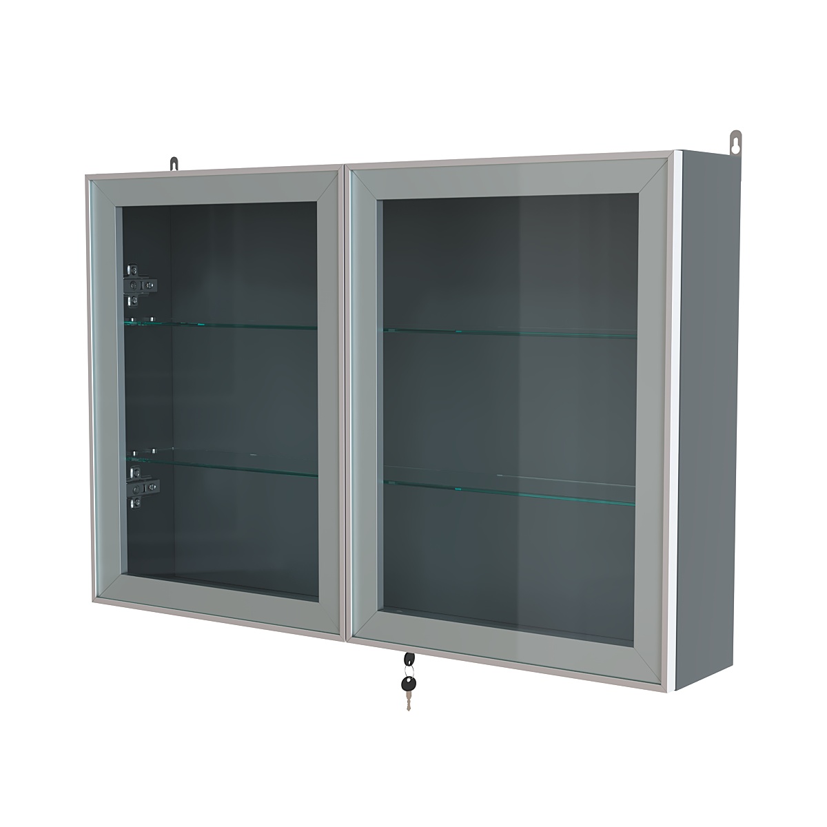 Витрина настенная №3-1А широкая со стеклянными полками серии Collecto Темно-Серый