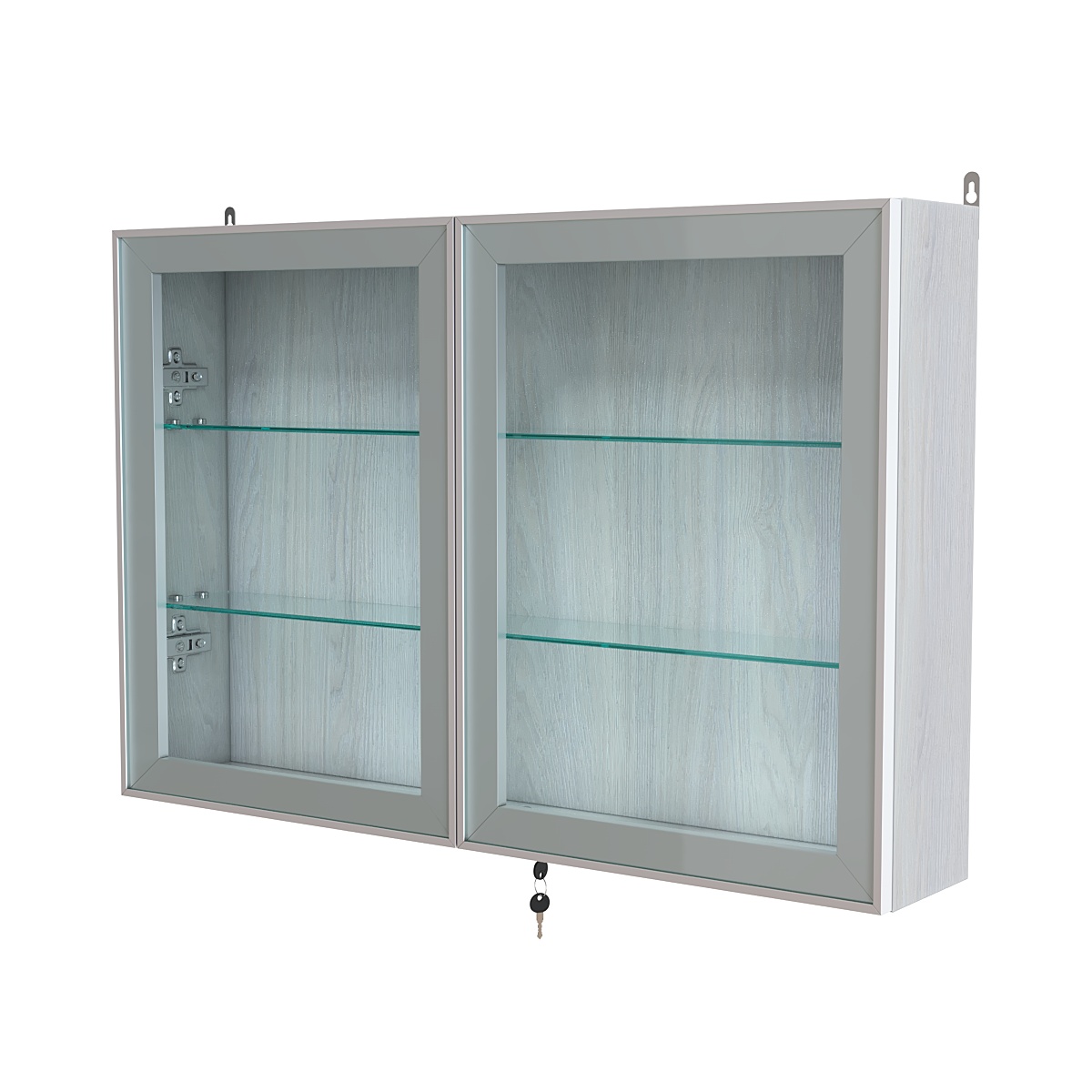 Витрина настенная №3-1А широкая со стеклянными полками серии Collecto Ясень Анкор светлый