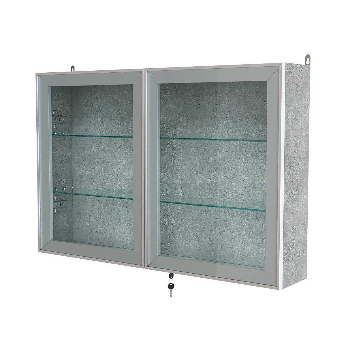 Витрина настенная №3-1А широкая со стеклянными полками серии Collecto Метрополитан Грей