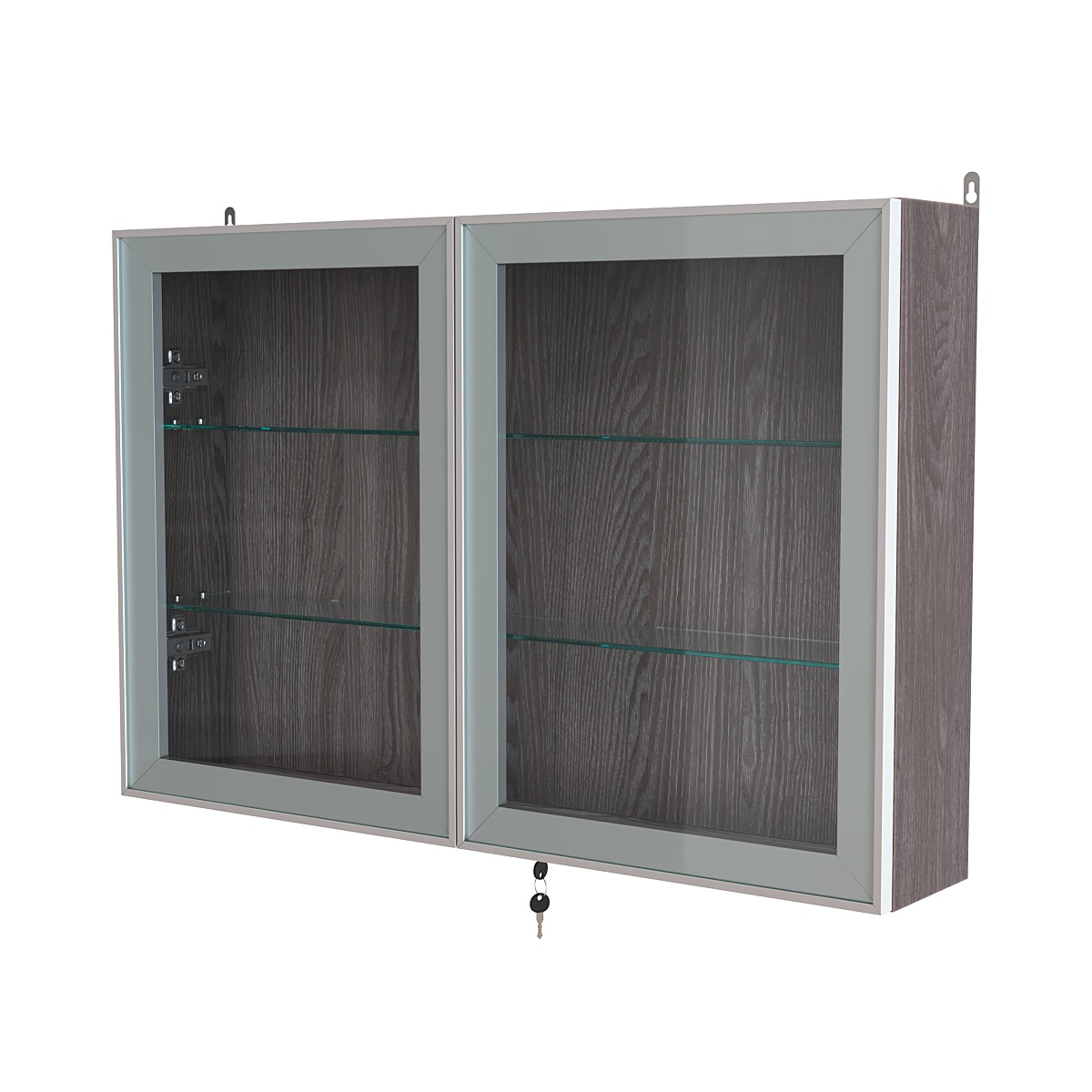 Витрина настенная №3-1А широкая со стеклянными полками серии Collecto Ясень Анкор темный