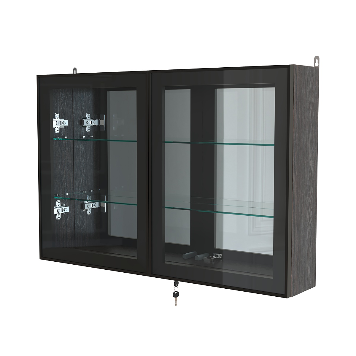 Витрина настенная №3-2А широкая с зеркалом серии Collecto Дуб Венге