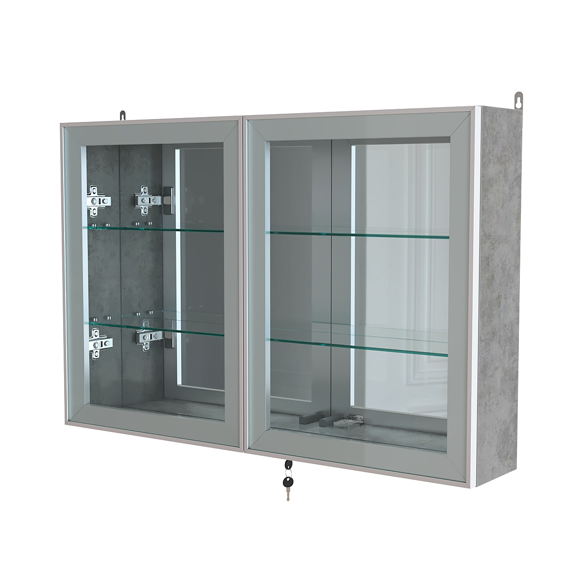 Витрина настенная №3-2А широкая с зеркалом серии Collecto Бетон Чикаго светло-серый F186 ST9