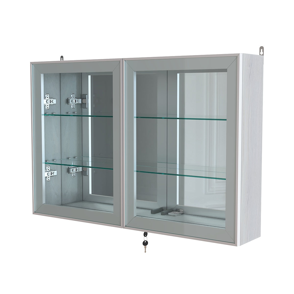 Витрина настенная №3-2А широкая с зеркалом серии Collecto Ясень Анкор светлый