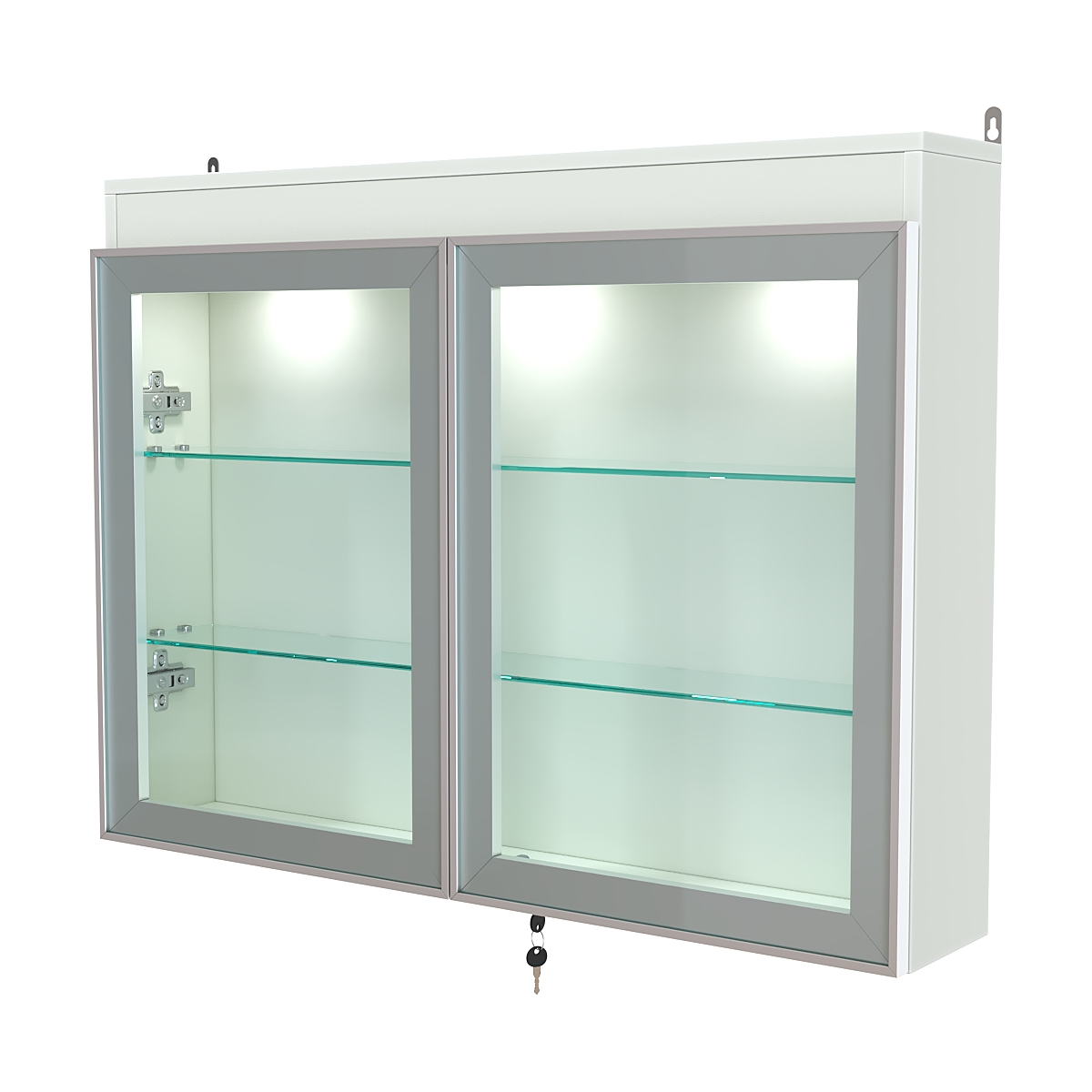 Витрина настенная №3-3А широкая с двумя полками и фризом серии Collecto Белый