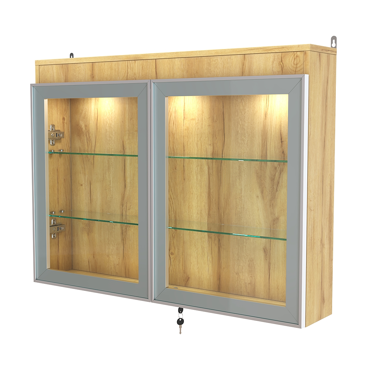 Витрина настенная №3-3А широкая с двумя полками и фризом серии Collecto Дуб Золотистый