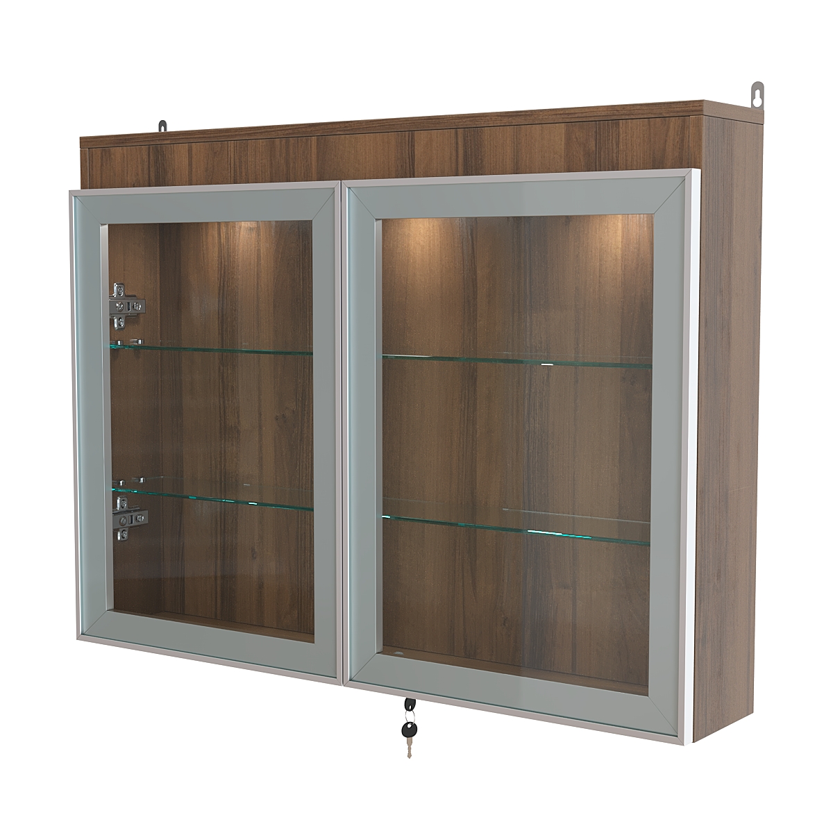 Витрина настенная №3-3А широкая с двумя полками и фризом серии Collecto Орех