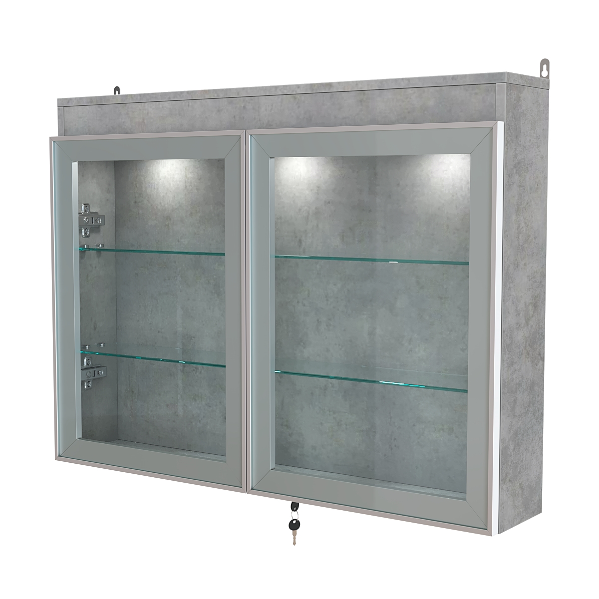 Витрина настенная №3-3А широкая с двумя полками и фризом серии Collecto Бетон Чикаго светло-серый F186 ST9