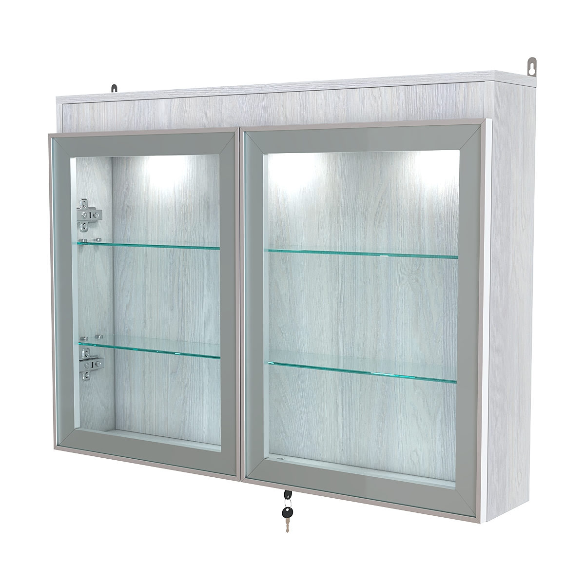 Витрина настенная №3-3А широкая с двумя полками и фризом серии Collecto Ясень Анкор светлый