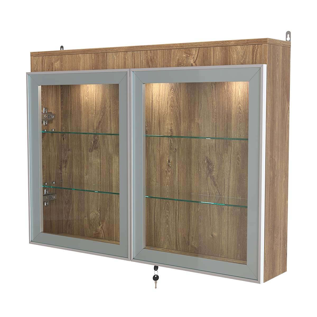 Витрина настенная №3-3А широкая с двумя полками и фризом серии Collecto Дуб Канзас коричневый