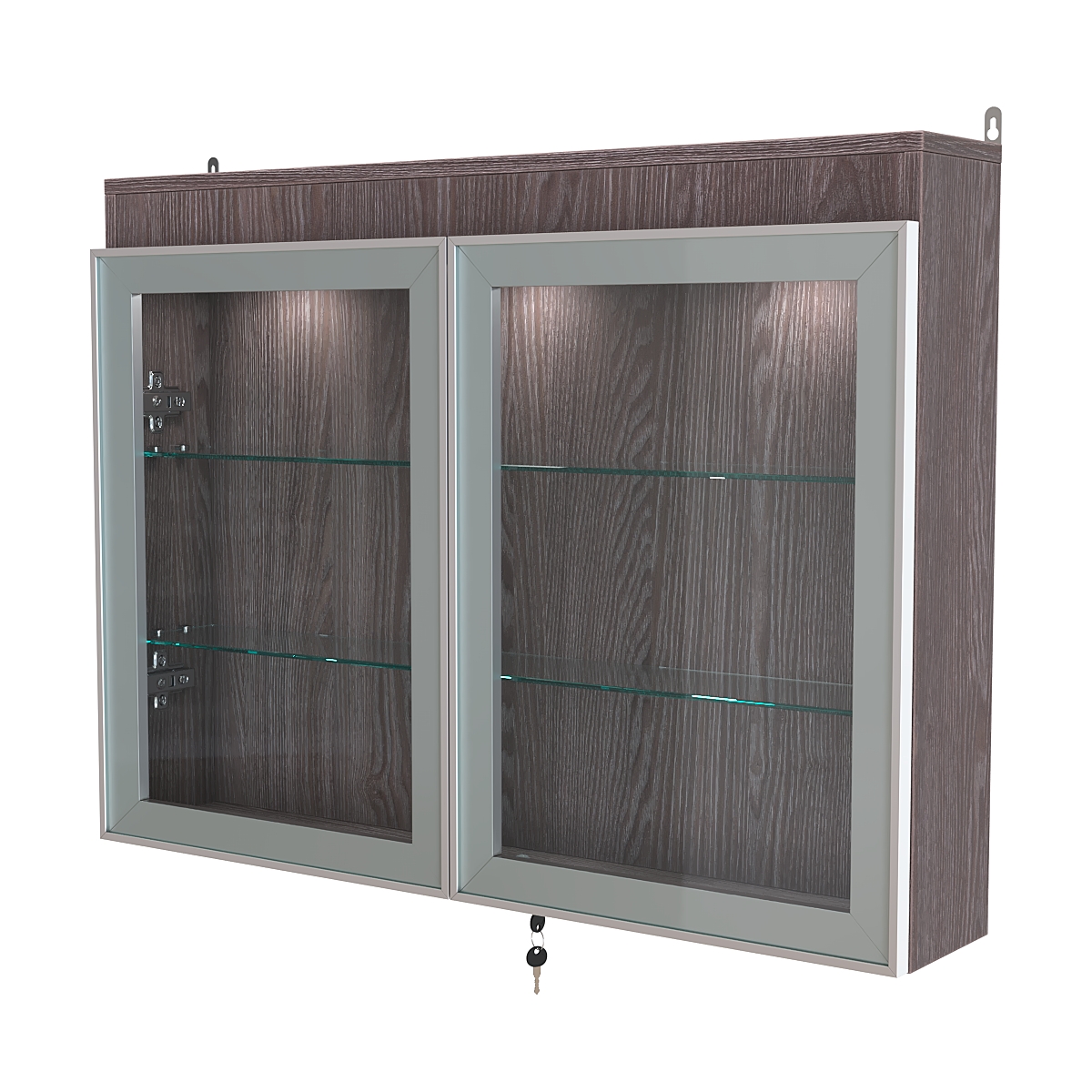 Витрина настенная №3-3А широкая с двумя полками и фризом серии Collecto Ясень Анкор темный