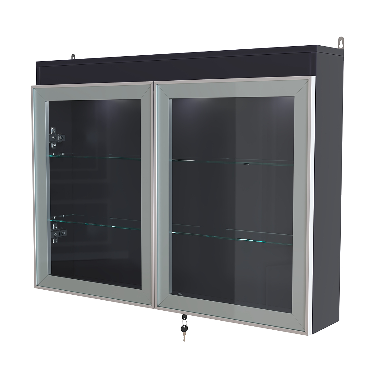 Витрина настенная №3-3А широкая с двумя полками и фризом серии Collecto Антрацит