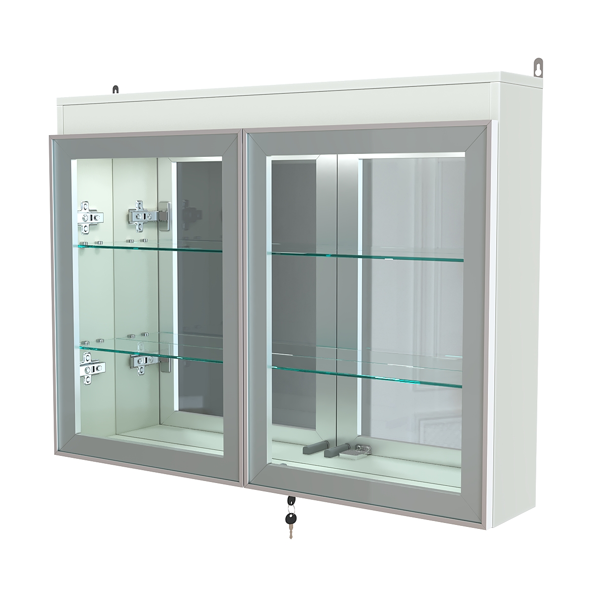 Витрина настенная №3-4А зеркальная с двумя широкими полками и фризом серии Collecto Белый