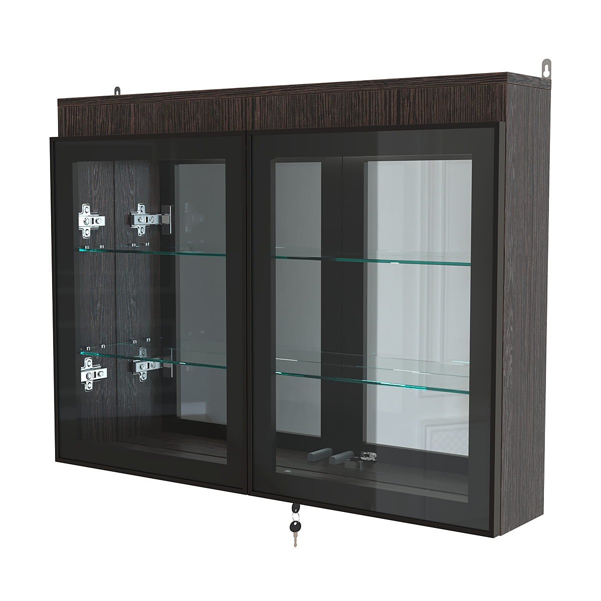 Витрина настенная №3-4А зеркальная с двумя широкими полками и фризом серии Collecto Дуб Венге