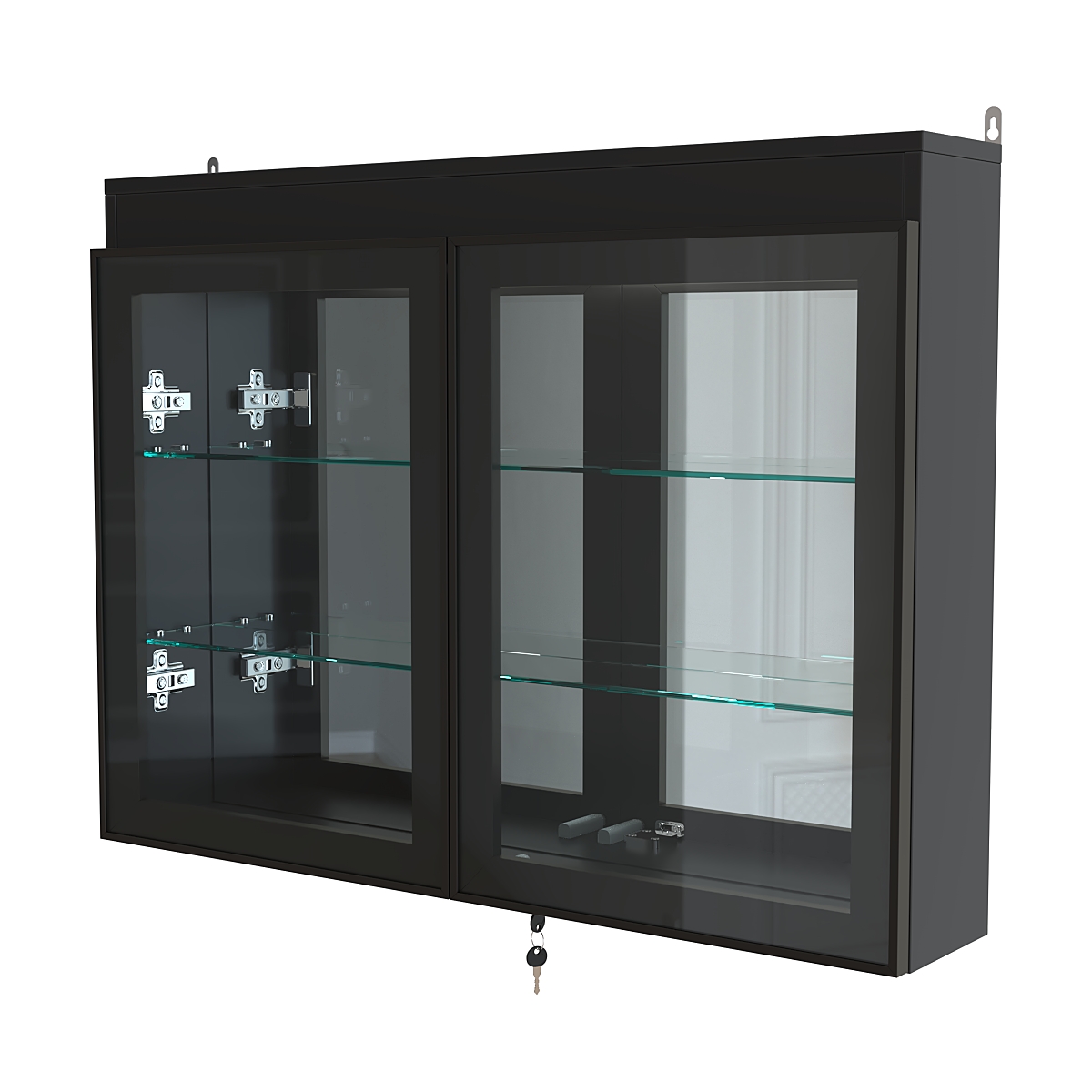 Витрина настенная №3-4А зеркальная с двумя широкими полками и фризом серии Collecto Черный