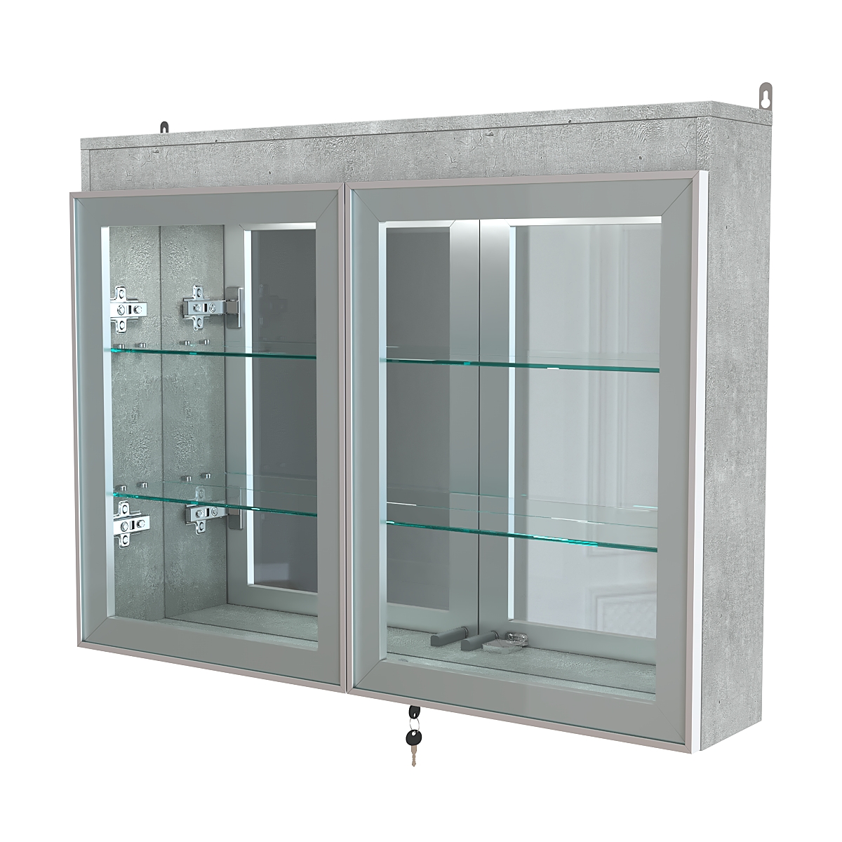 Витрина настенная №3-4А зеркальная с двумя широкими полками и фризом серии Collecto Метрополитан Грей