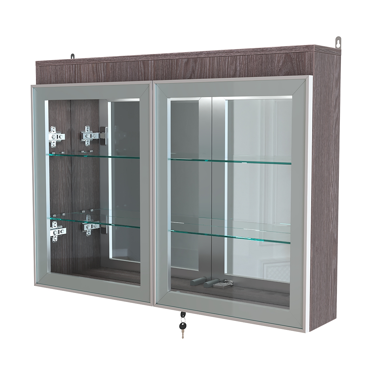 Витрина настенная №3-4А зеркальная с двумя широкими полками и фризом серии Collecto Ясень Анкор темный