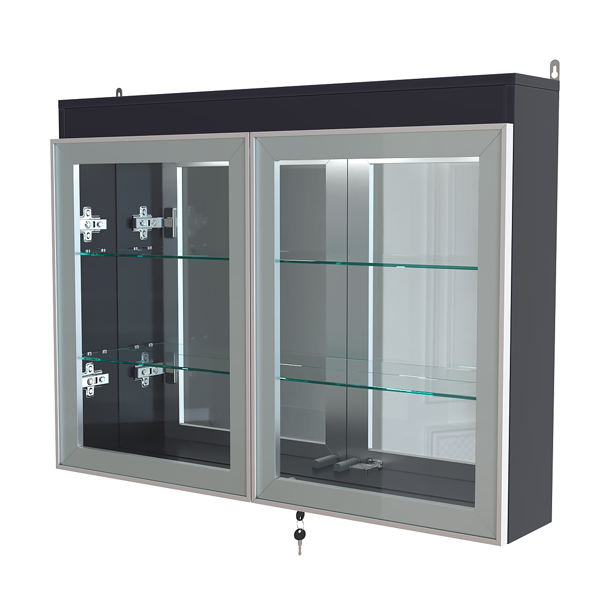 Витрина настенная №3-4А зеркальная с двумя широкими полками и фризом серии Collecto Антрацит