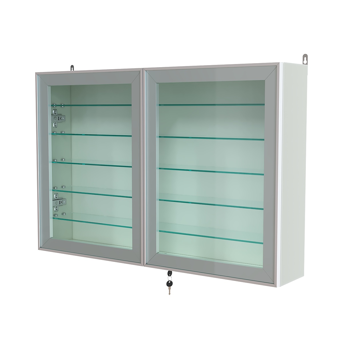 Витрина настенная №3-5А широкая с пятью стеклянными полками серии Collecto Белый