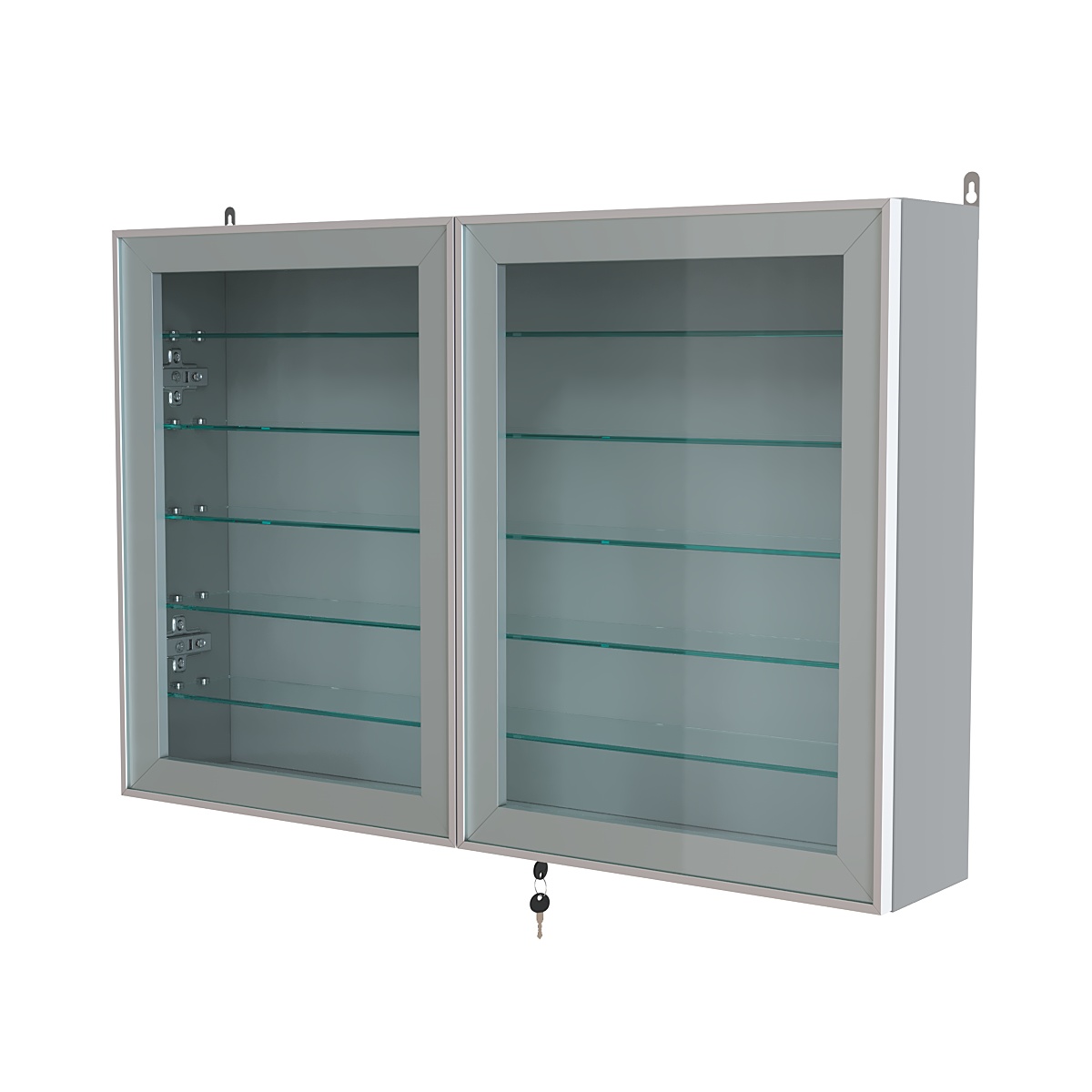 Витрина настенная №3-5А широкая с пятью стеклянными полками серии Collecto Серый