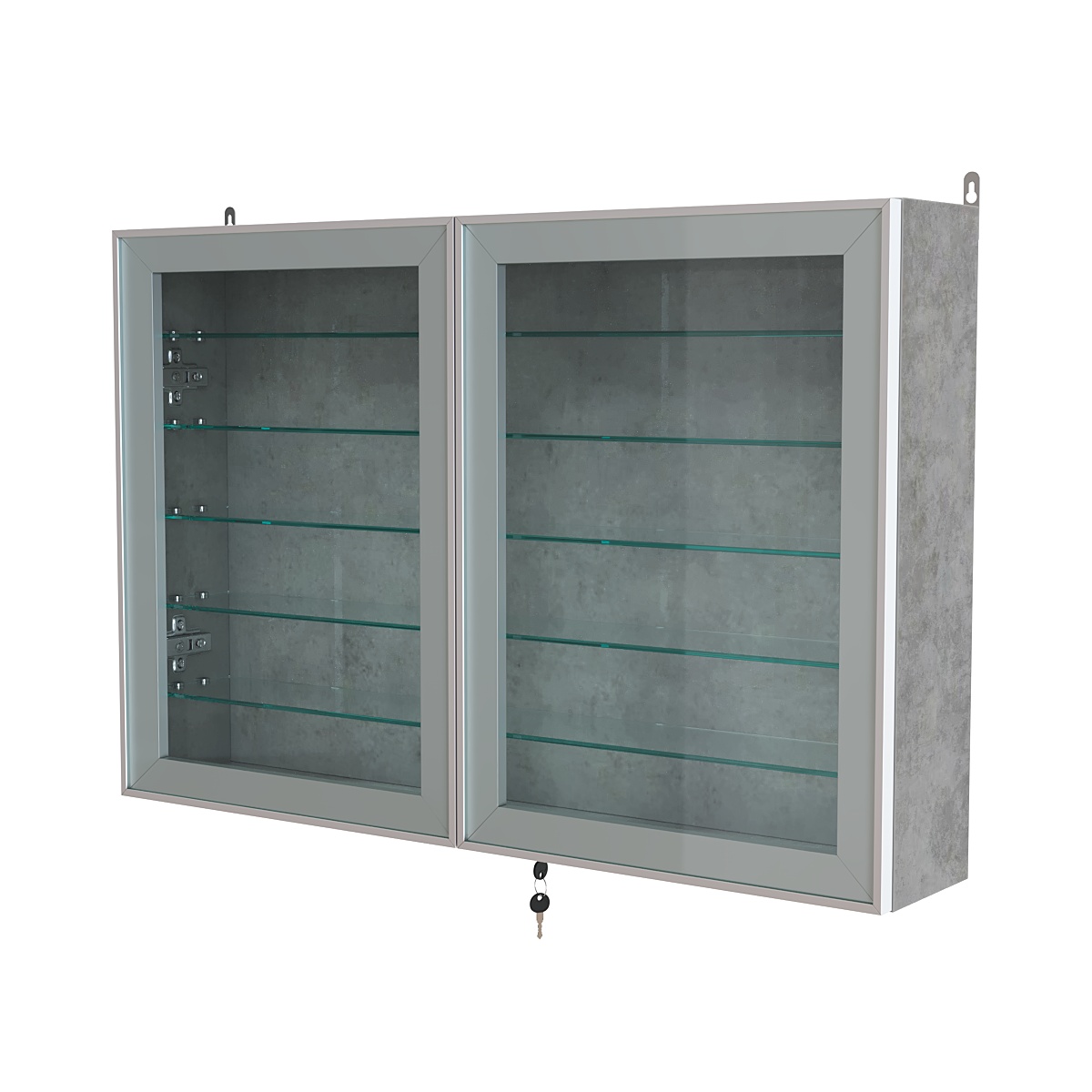 Витрина настенная №3-5А широкая с пятью стеклянными полками серии Collecto Бетон Чикаго светло-серый F186 ST9