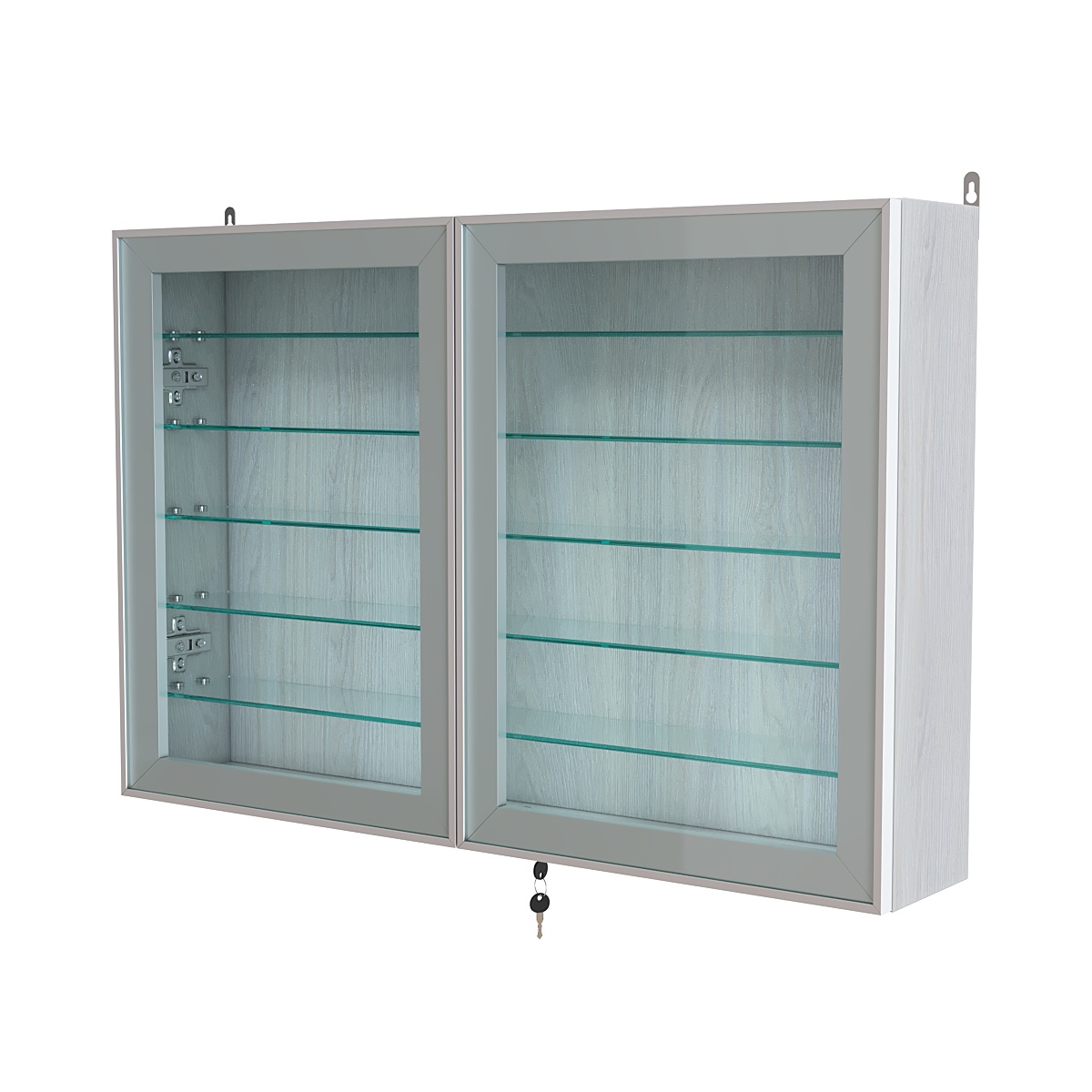 Витрина настенная №3-5А широкая с пятью стеклянными полками серии Collecto Ясень Анкор светлый