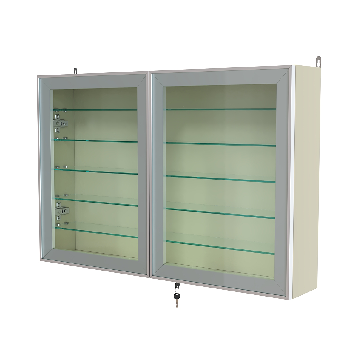 Витрина настенная №3-5А широкая с пятью стеклянными полками серии Collecto Крем Вайс