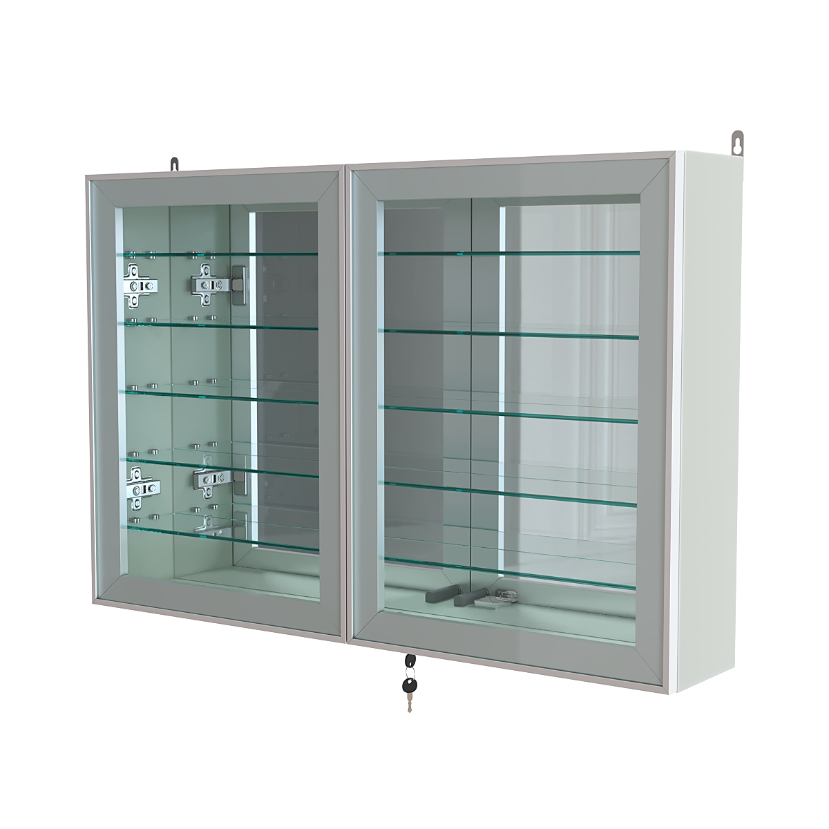 Витрина настенная №3-6А широкая зеркальная с пятью стеклянными полками серии Collecto Белый