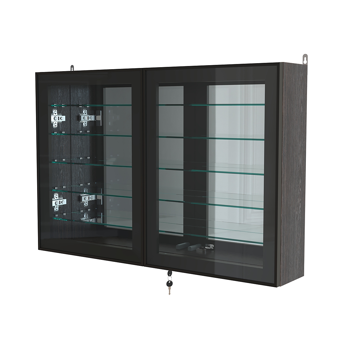 Витрина настенная №3-6А широкая зеркальная с пятью стеклянными полками серии Collecto Дуб Венге