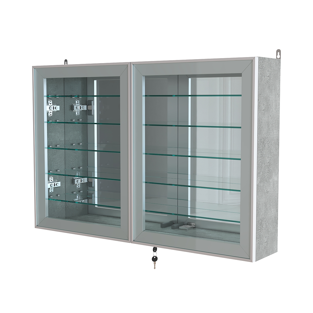 Витрина настенная №3-6А широкая зеркальная с пятью стеклянными полками серии Collecto Метрополитан Грей