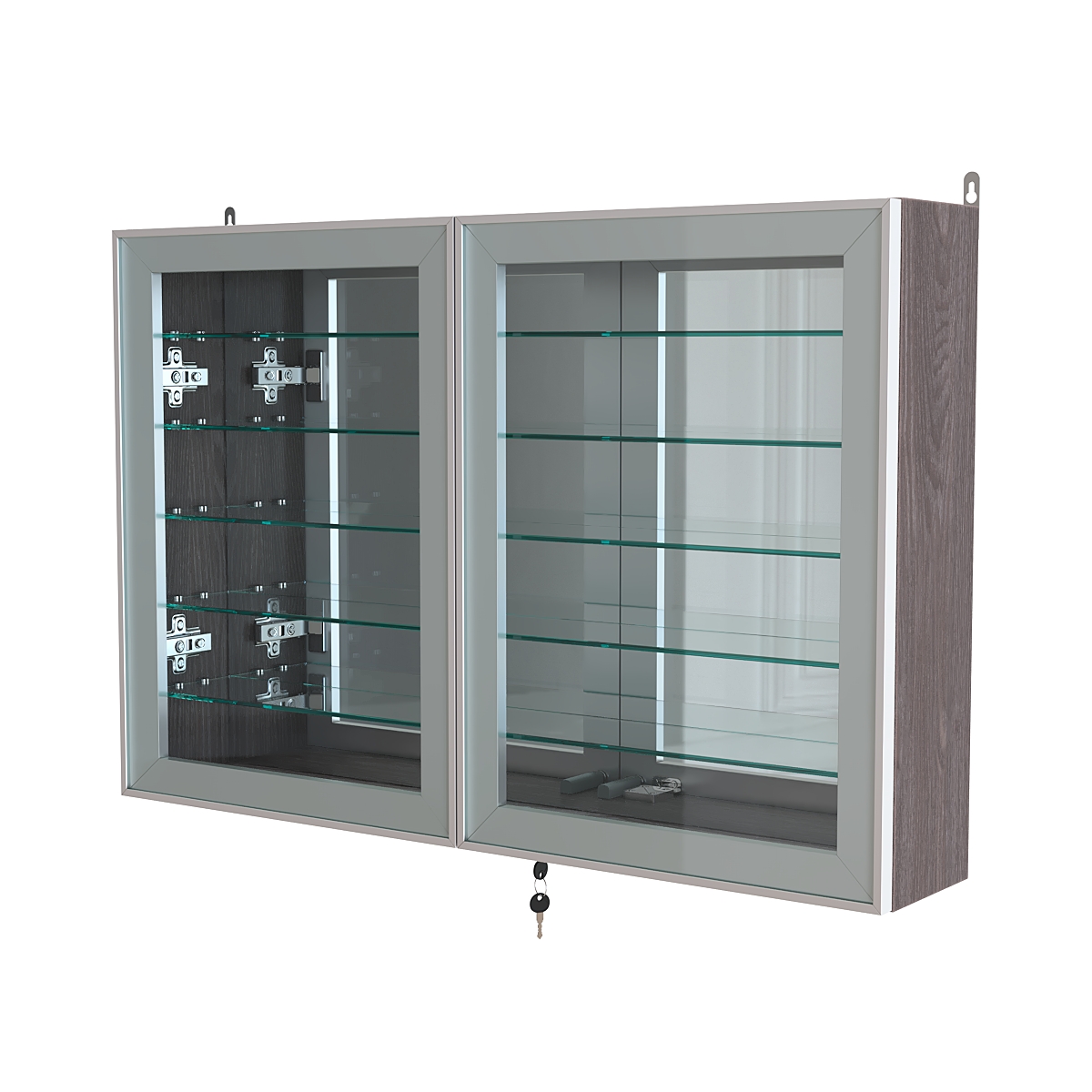 Витрина настенная №3-6А широкая зеркальная с пятью стеклянными полками серии Collecto Ясень Анкор темный