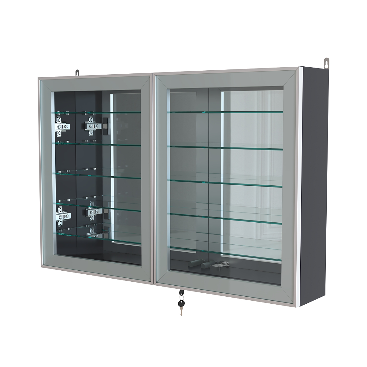 Витрина настенная №3-6А широкая зеркальная с пятью стеклянными полками серии Collecto Антрацит