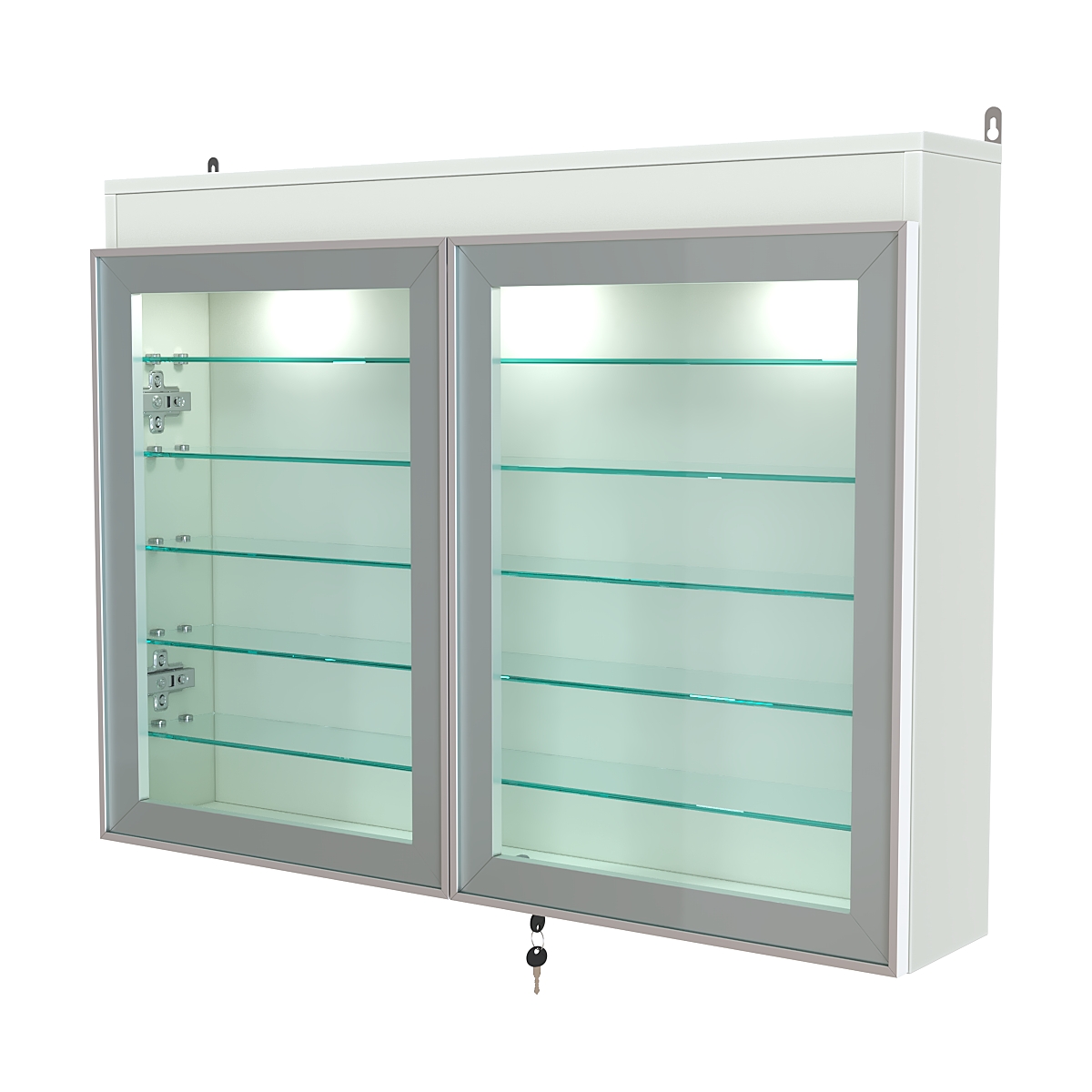 Витрина настенная №3-7А широкая с фризом и пятью стеклянными полками серии Collecto Белый