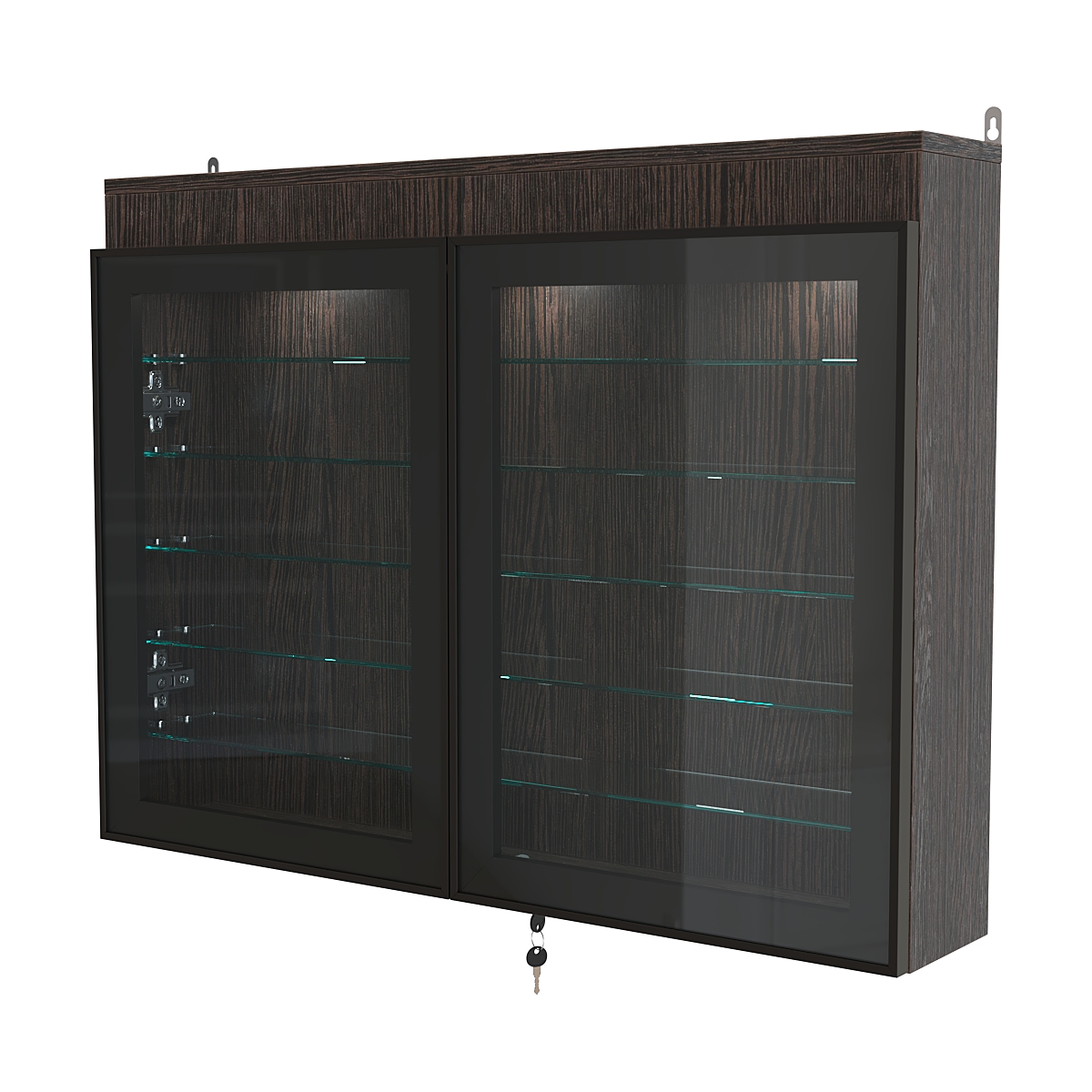 Витрина настенная №3-7А широкая с фризом и пятью стеклянными полками серии Collecto Дуб Венге